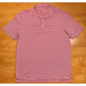 Vineyard Vines Mens Performance Polo Shirt Red White Striped Stretch Size M